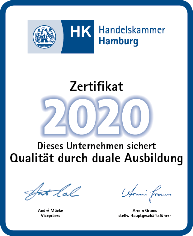 Ausbildungszertifikat 2020 Handelskammer Hamburg